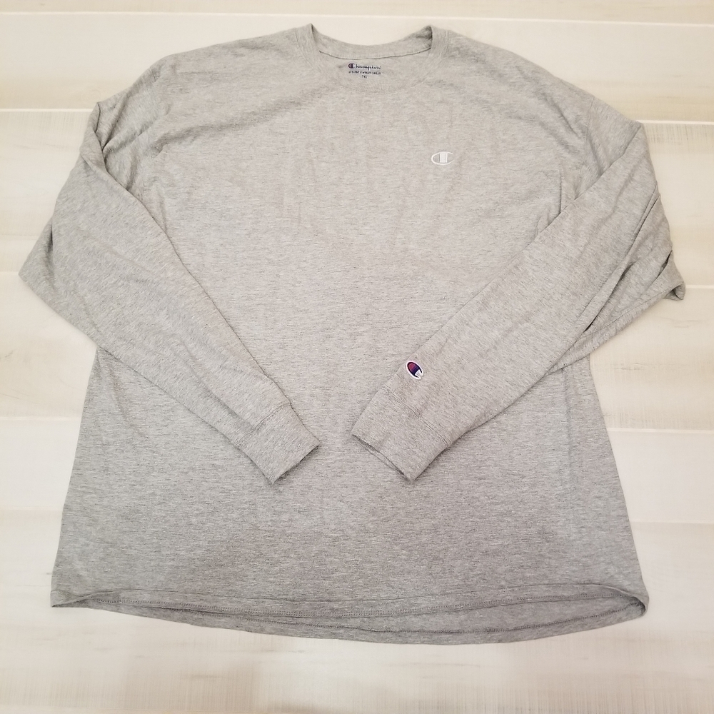 {XXL} Champion Heathered Gray Long Sleeve Tee